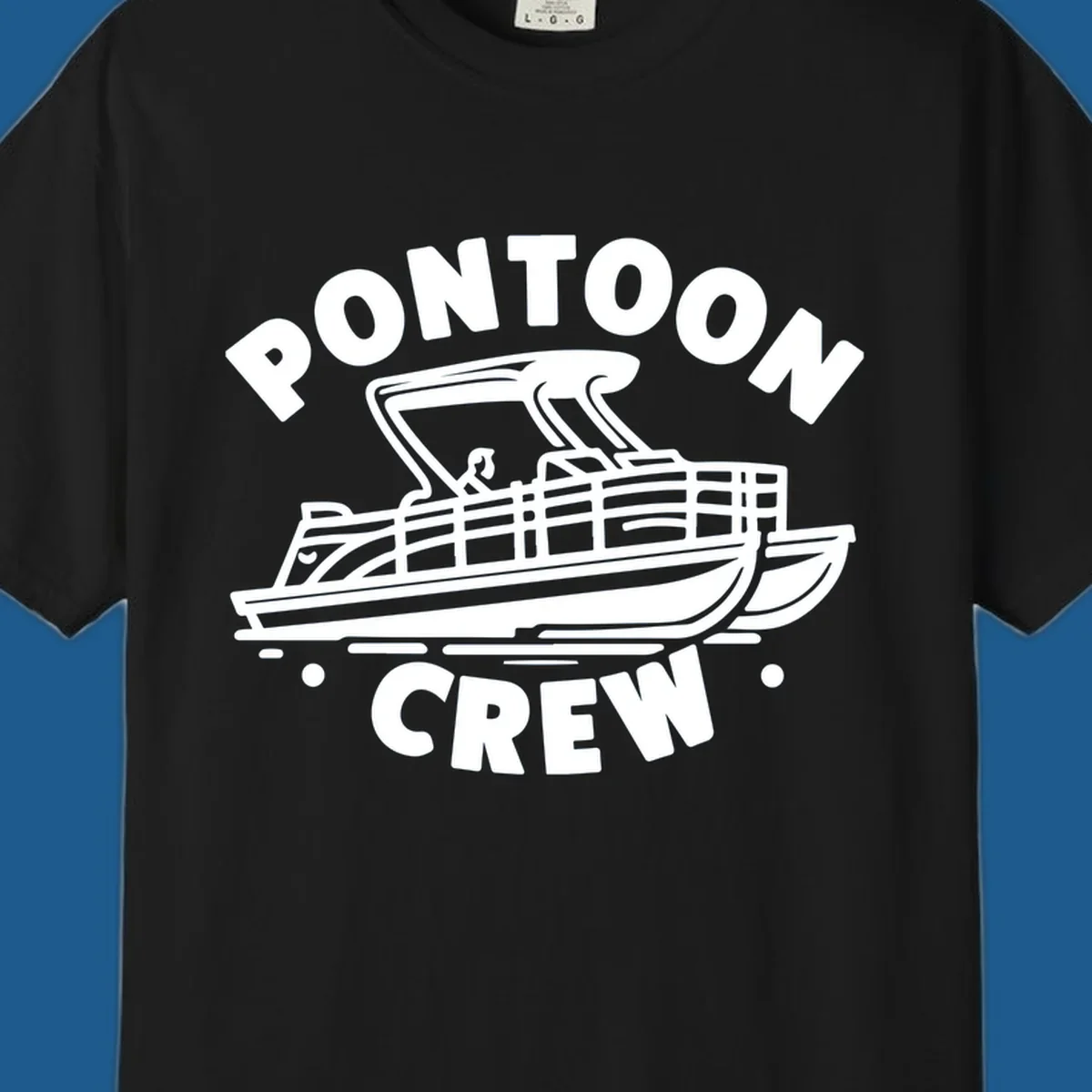 Pontoon crew boat illustration with text, for pontoon-crew-boat fans.