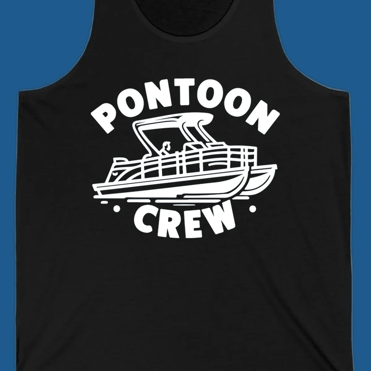 Pontoon crew boat illustration with text, for pontoon-crew-boat fans.
