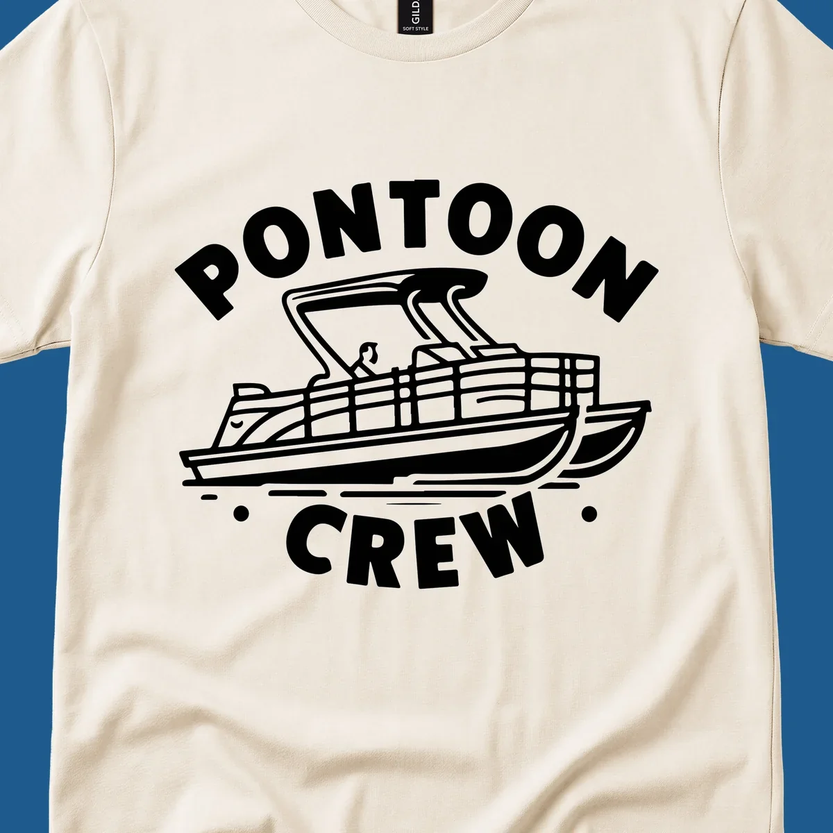 Pontoon crew boat illustration with text, for pontoon-crew-boat fans.