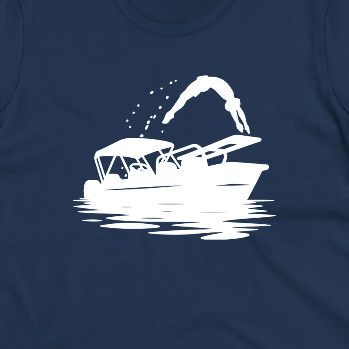Silhouette of a person diving off a pontoon boat, boat-diving-fun