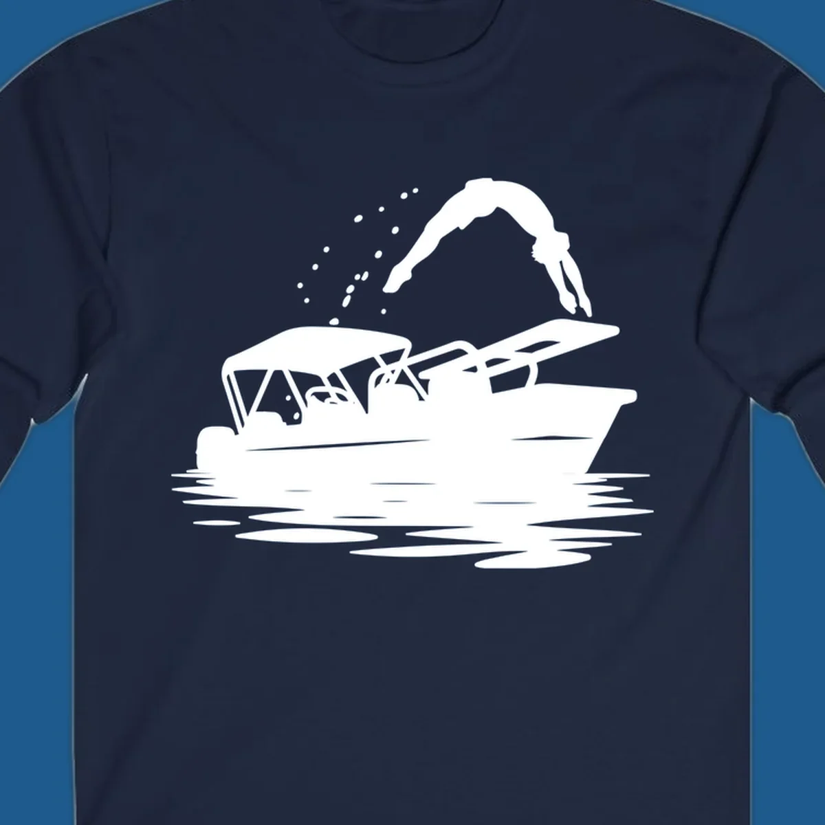 Silhouette of a person diving off a pontoon boat, boat-diving-fun