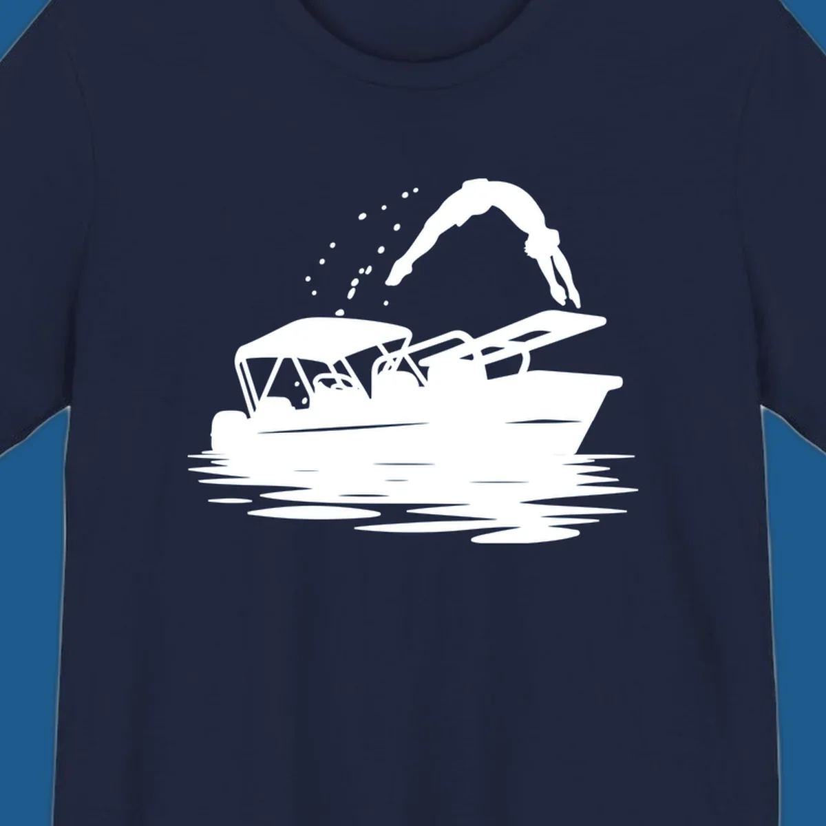 Silhouette of a person diving off a pontoon boat, boat-diving-fun