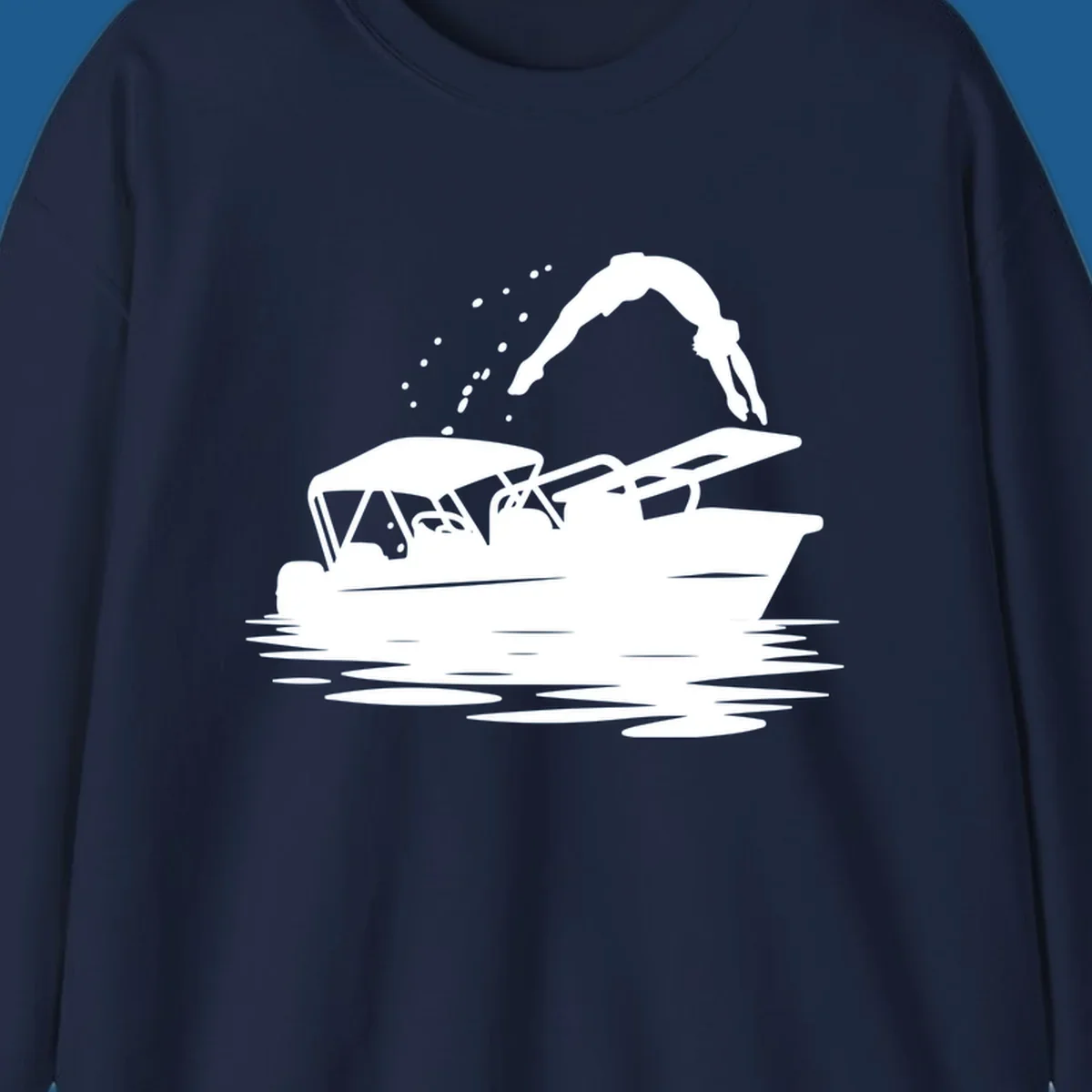 Silhouette of a person diving off a pontoon boat, boat-diving-fun