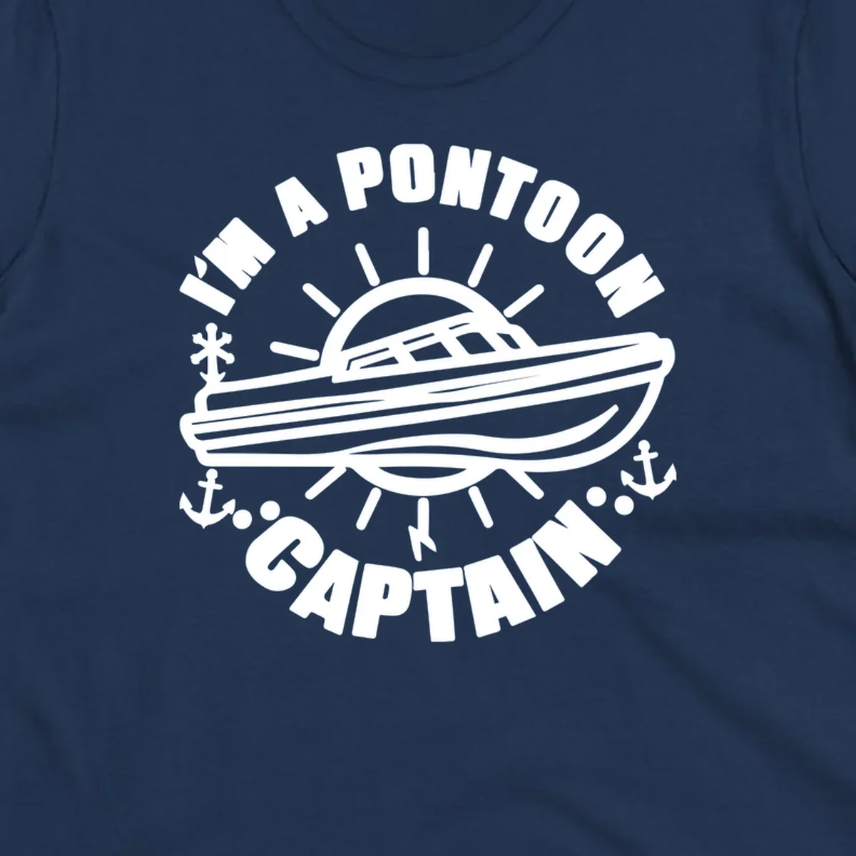 I'm a pontoon captain boat illustration with sun and anchors.