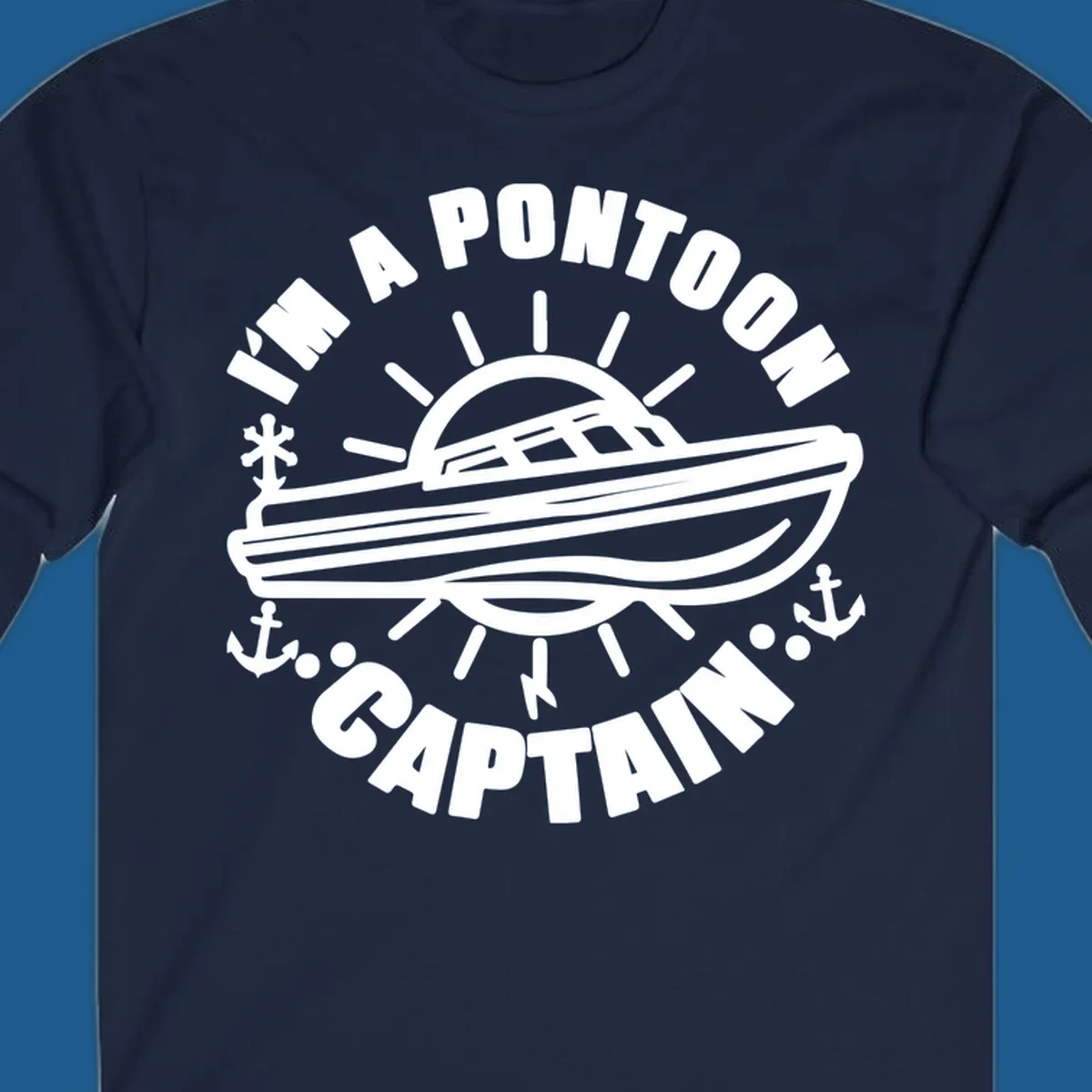 I'm a pontoon captain boat illustration with sun and anchors.