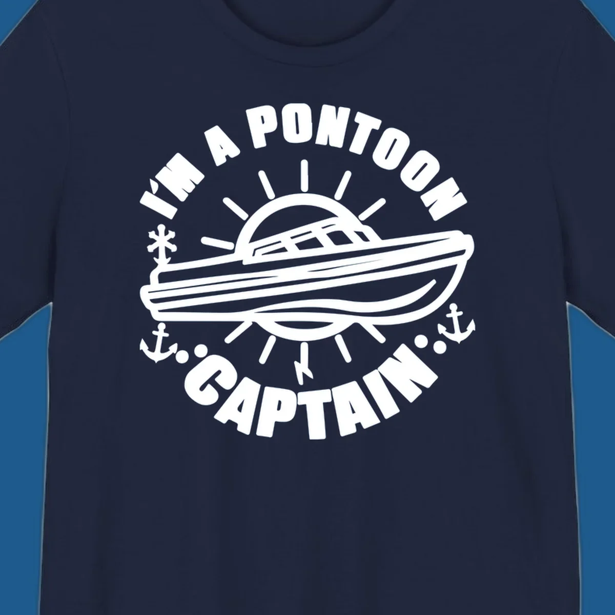 I'm a pontoon captain boat illustration with sun and anchors.