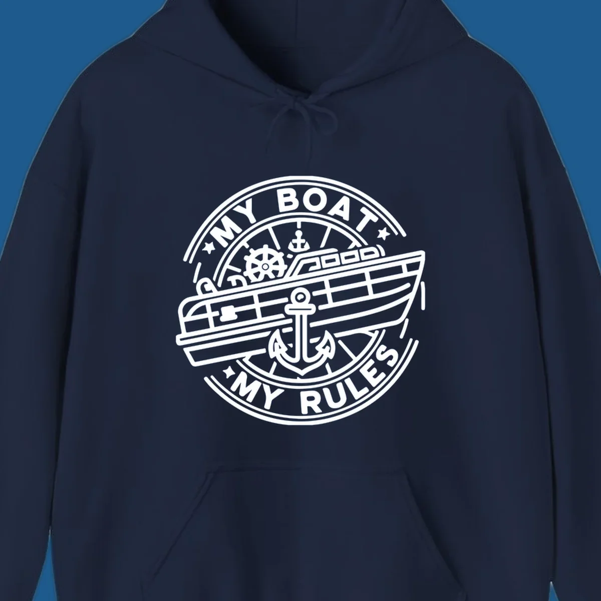 My Boat My Rules nautical badge design with boat and anchor graphic.