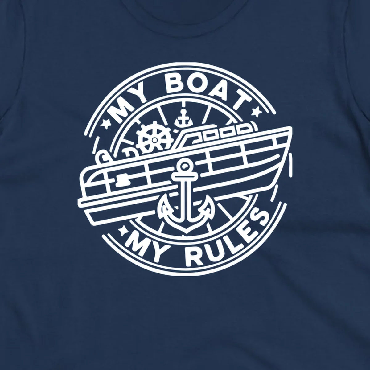 My Boat My Rules nautical badge design with boat and anchor graphic.