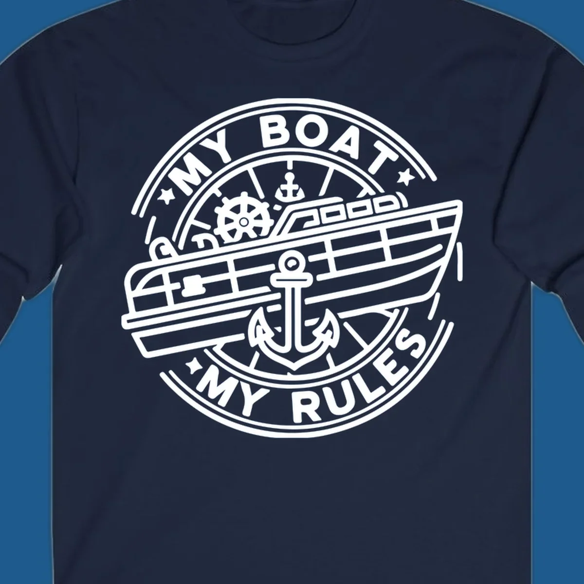 My Boat My Rules nautical badge design with boat and anchor graphic.