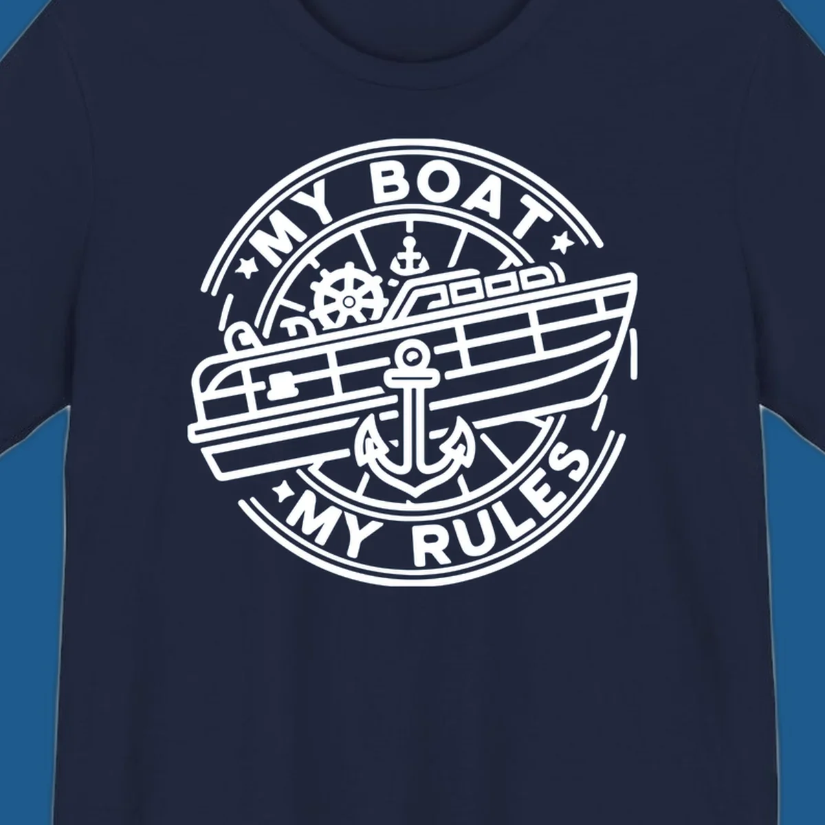 My Boat My Rules nautical badge design with boat and anchor graphic.
