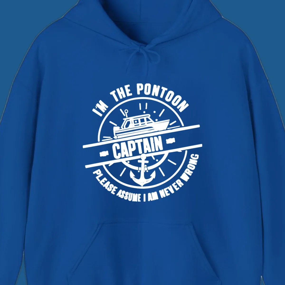 Pontoon captain never wrong design with boat and anchor illustration.