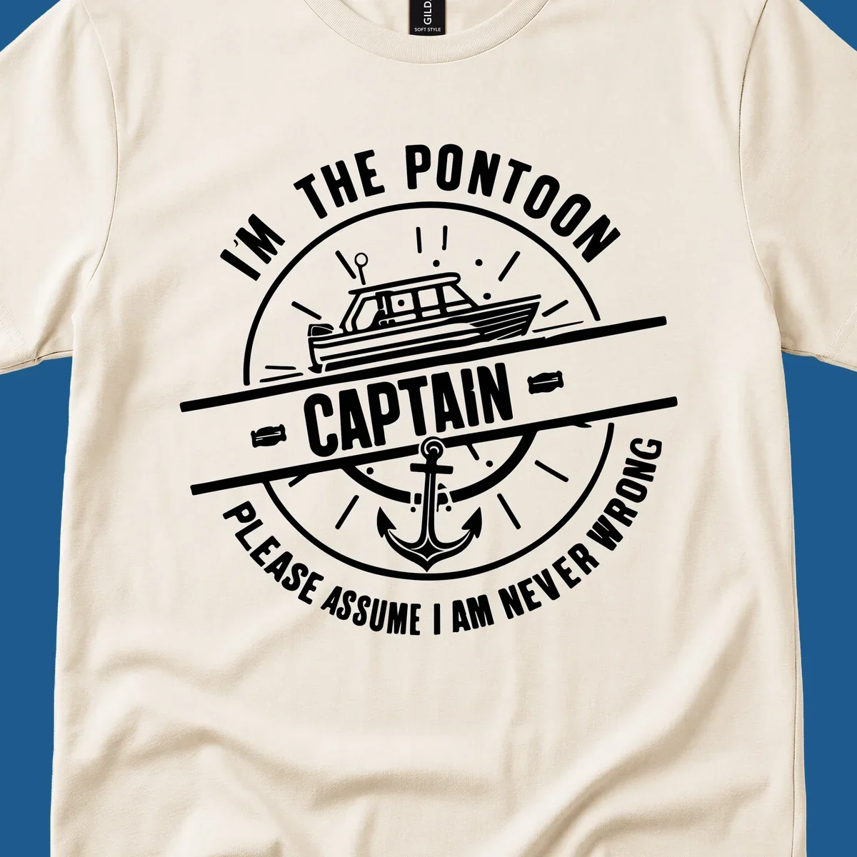 Pontoon captain never wrong design with boat and anchor illustration.