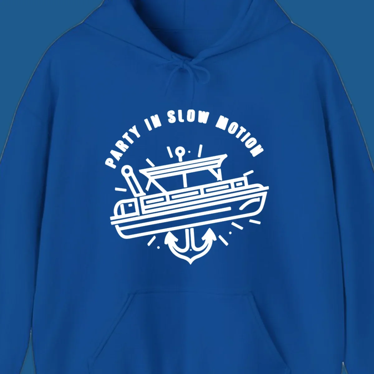 Party in slow motion pontoon boat and anchor illustration.