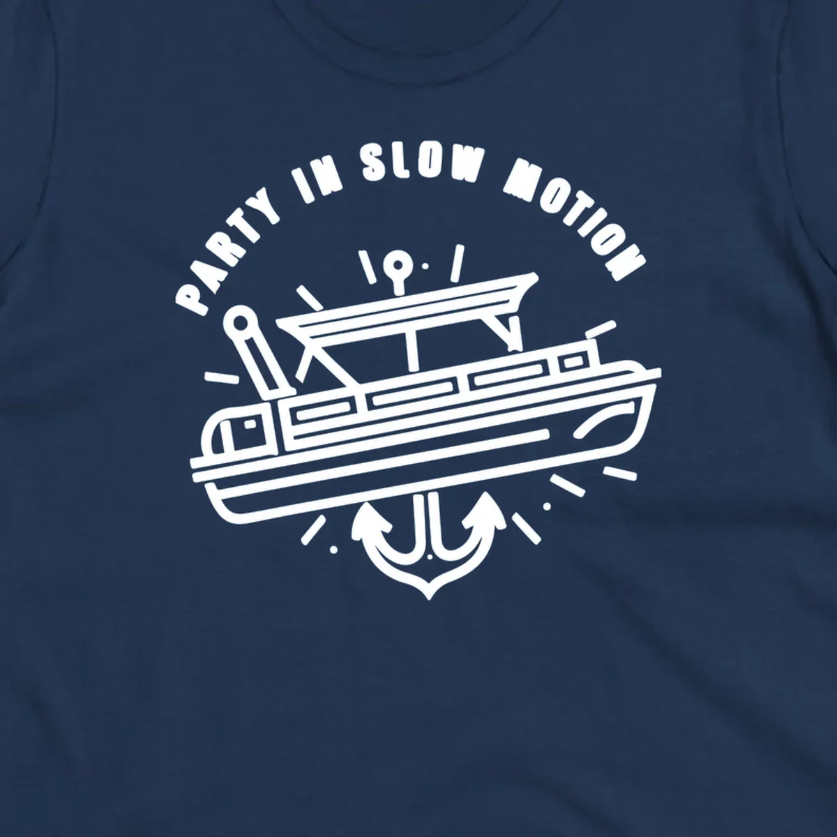 Party in slow motion pontoon boat and anchor illustration.