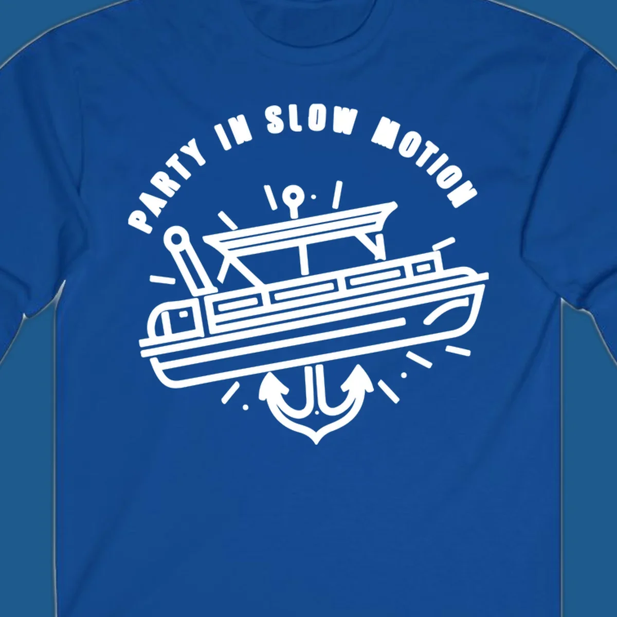 Party in slow motion pontoon boat and anchor illustration.