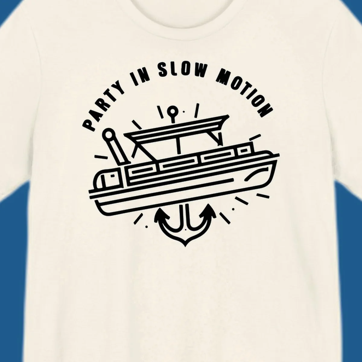Party in slow motion pontoon boat and anchor illustration.