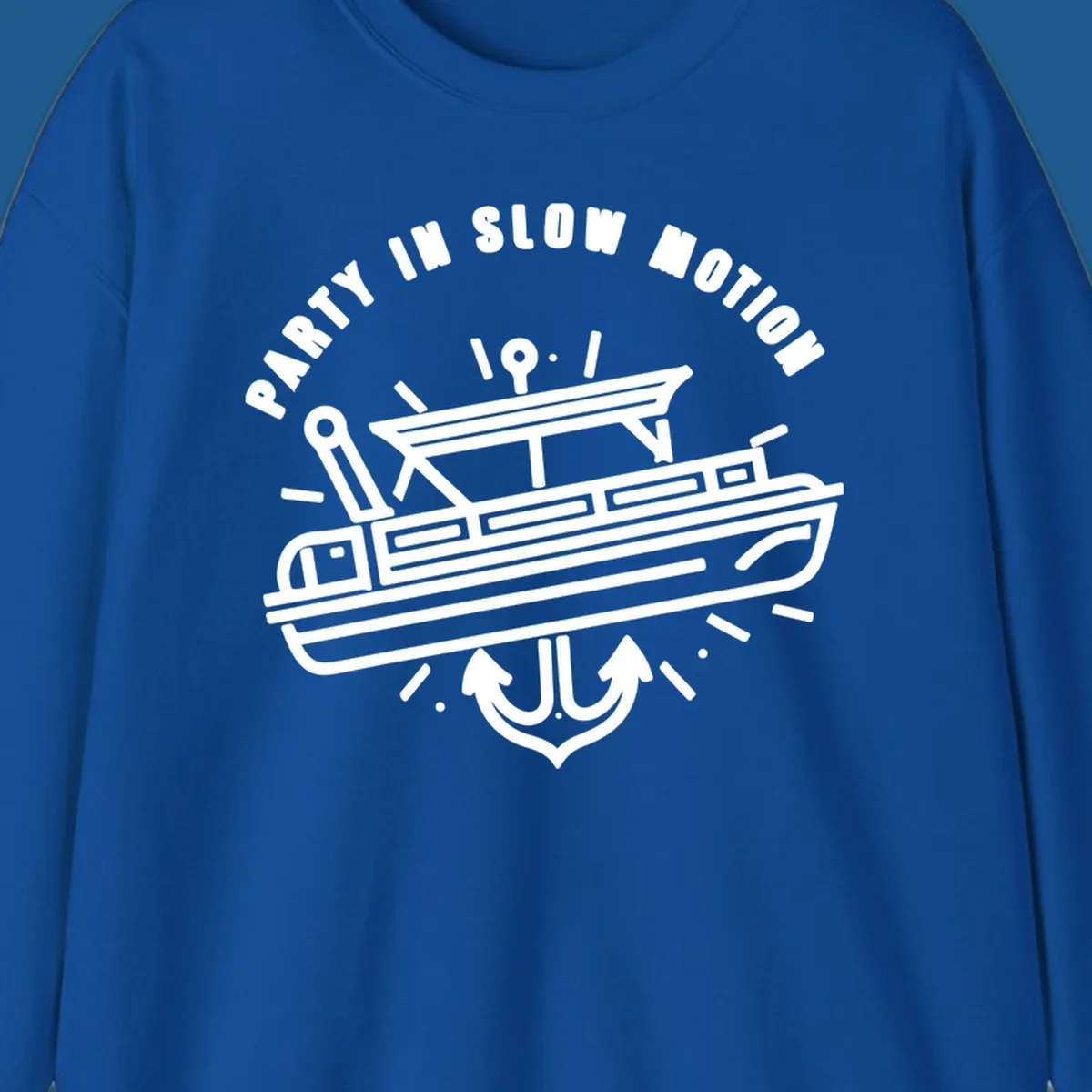 Party in slow motion pontoon boat and anchor illustration.