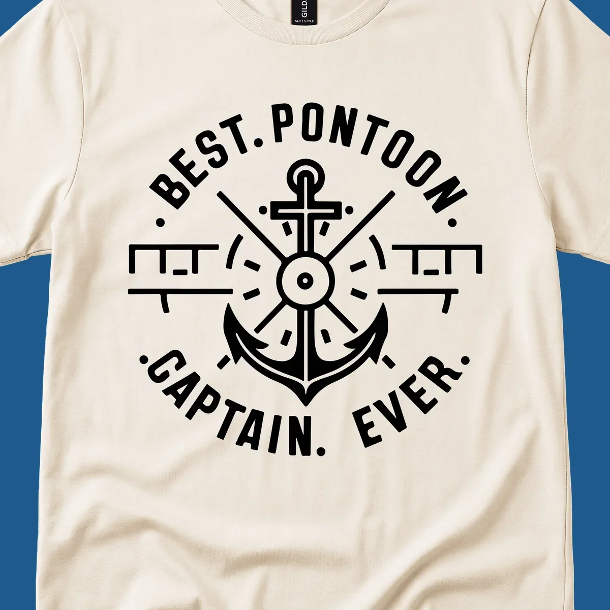 Circular badge with anchor and text "BEST. PONTOON. CAPTAIN. EVER."