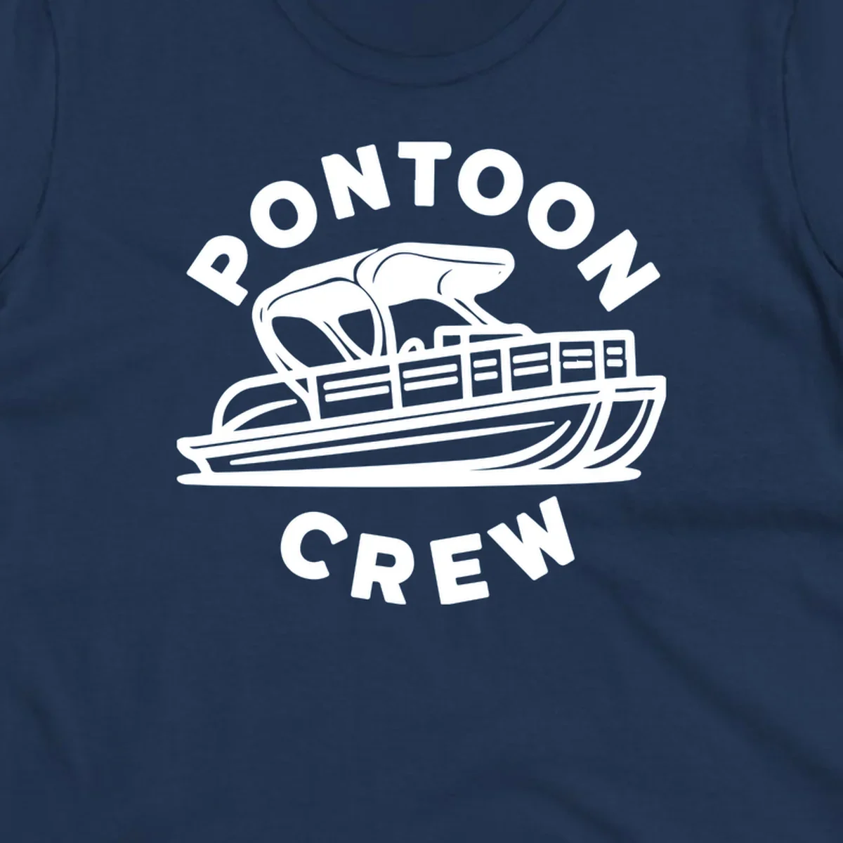 Pontoon crew design featuring a pontoon boat and fish, with text.