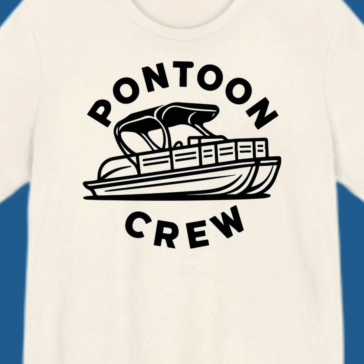 Pontoon crew design featuring a pontoon boat and fish, with text.