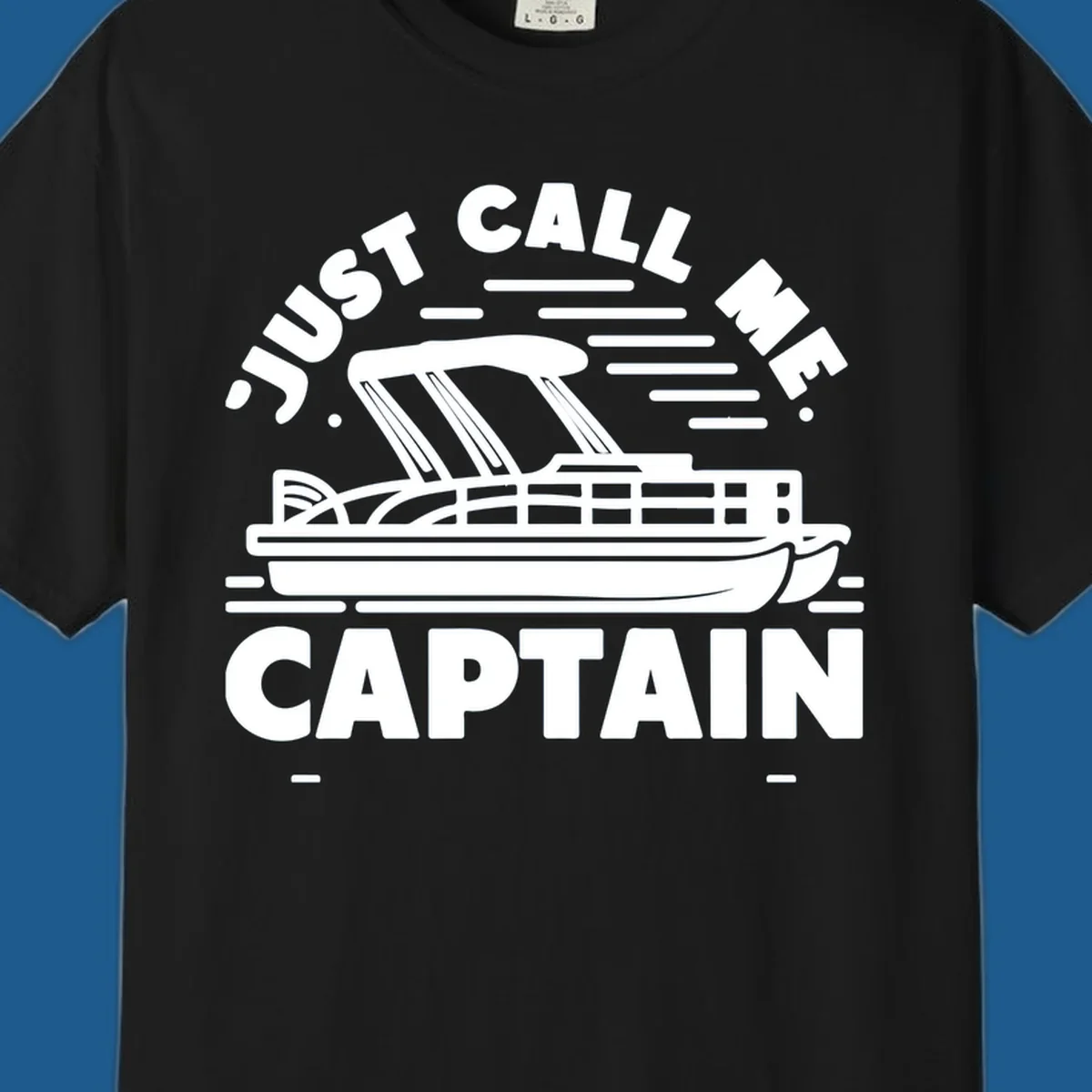 Just Call Me Captain pontoon boat illustration with text. Primary keyword root: just-call-me-captain.