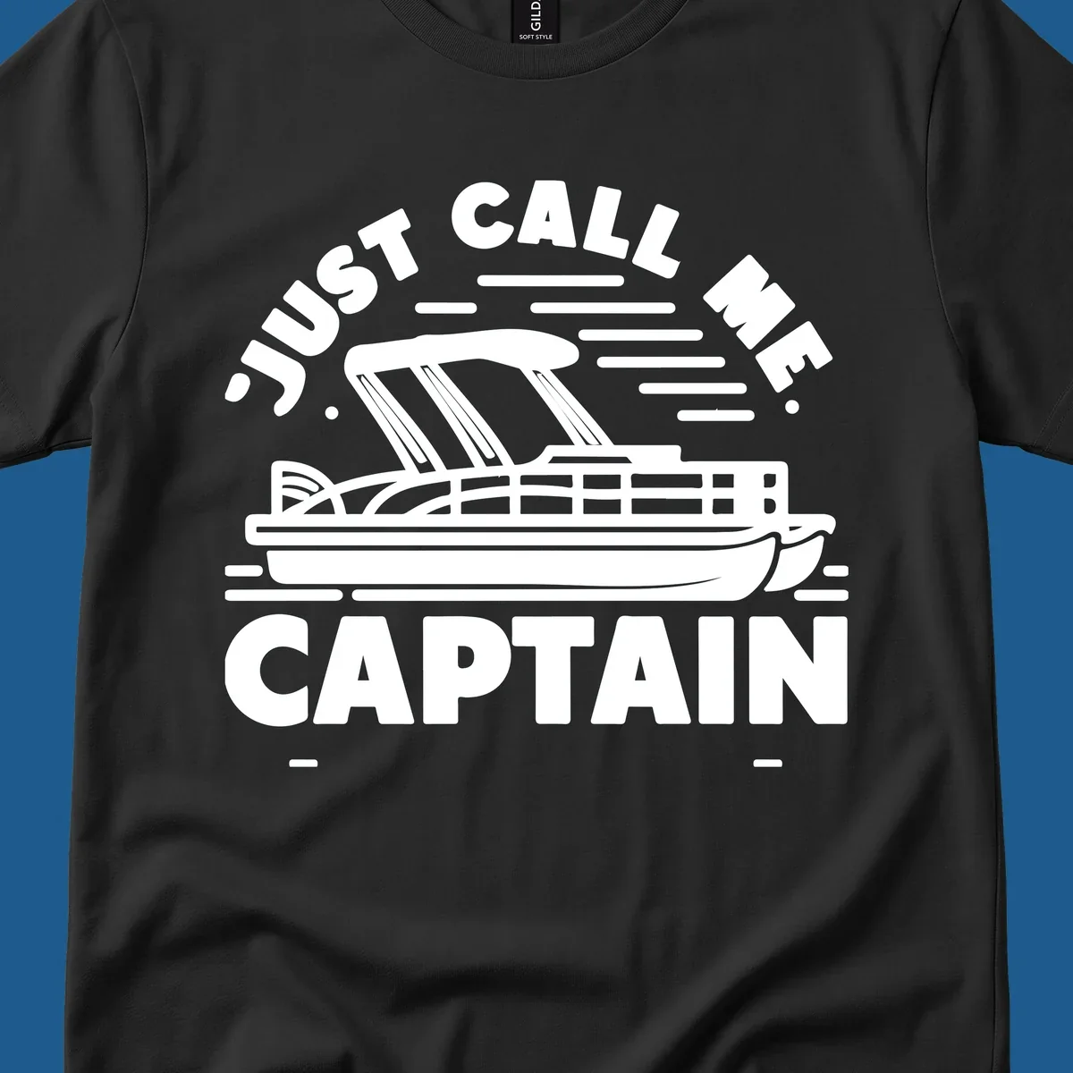 Just Call Me Captain pontoon boat illustration with text. Primary keyword root: just-call-me-captain.