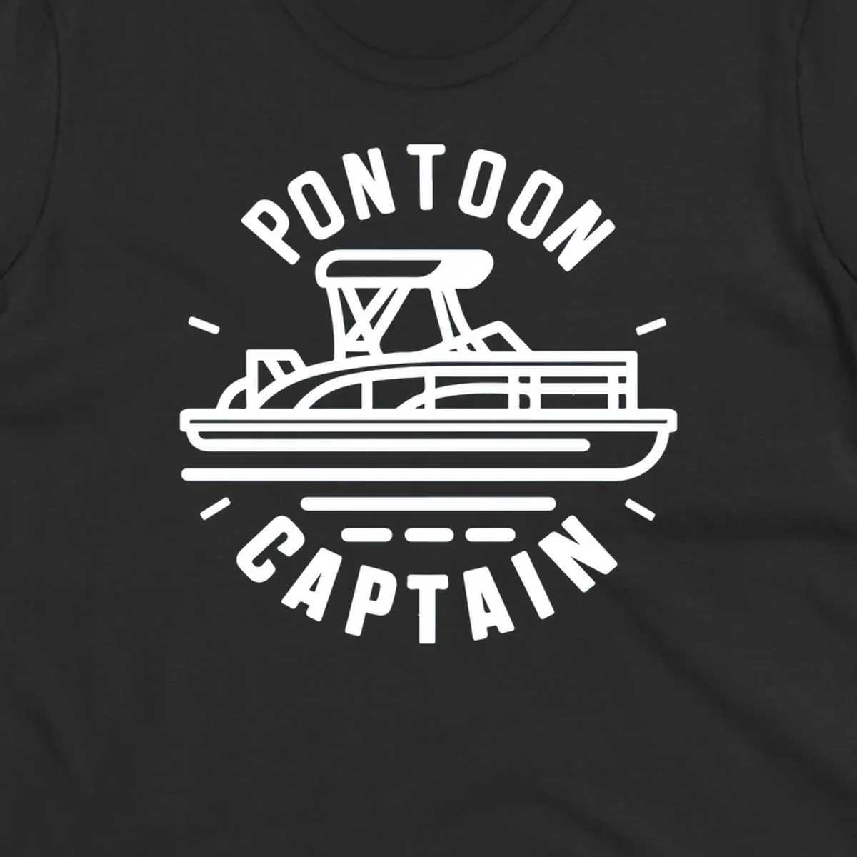 Pontoon captain boat illustration with text. White outline of a pontoon boat.