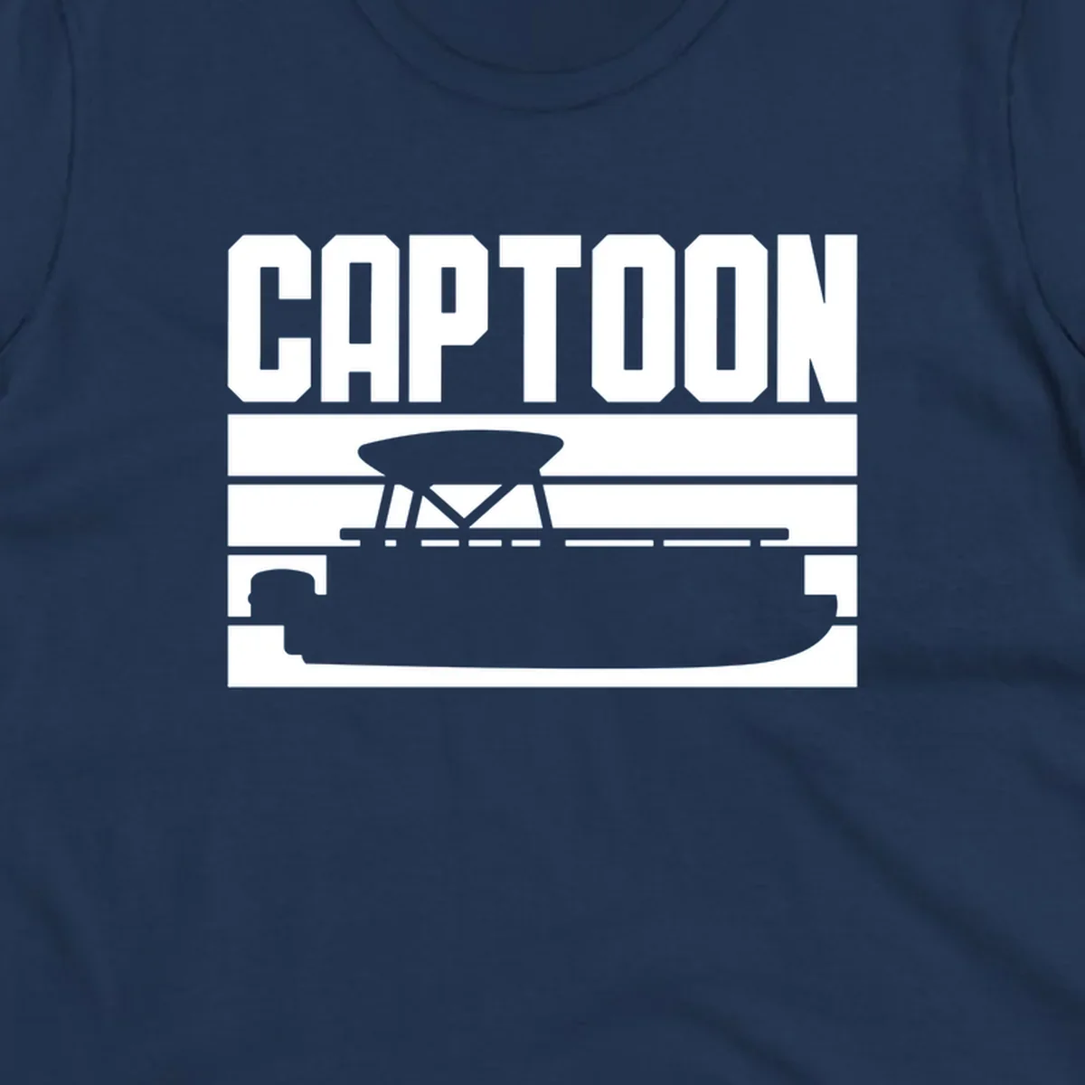 Captoon text and pontoon boat silhouette design