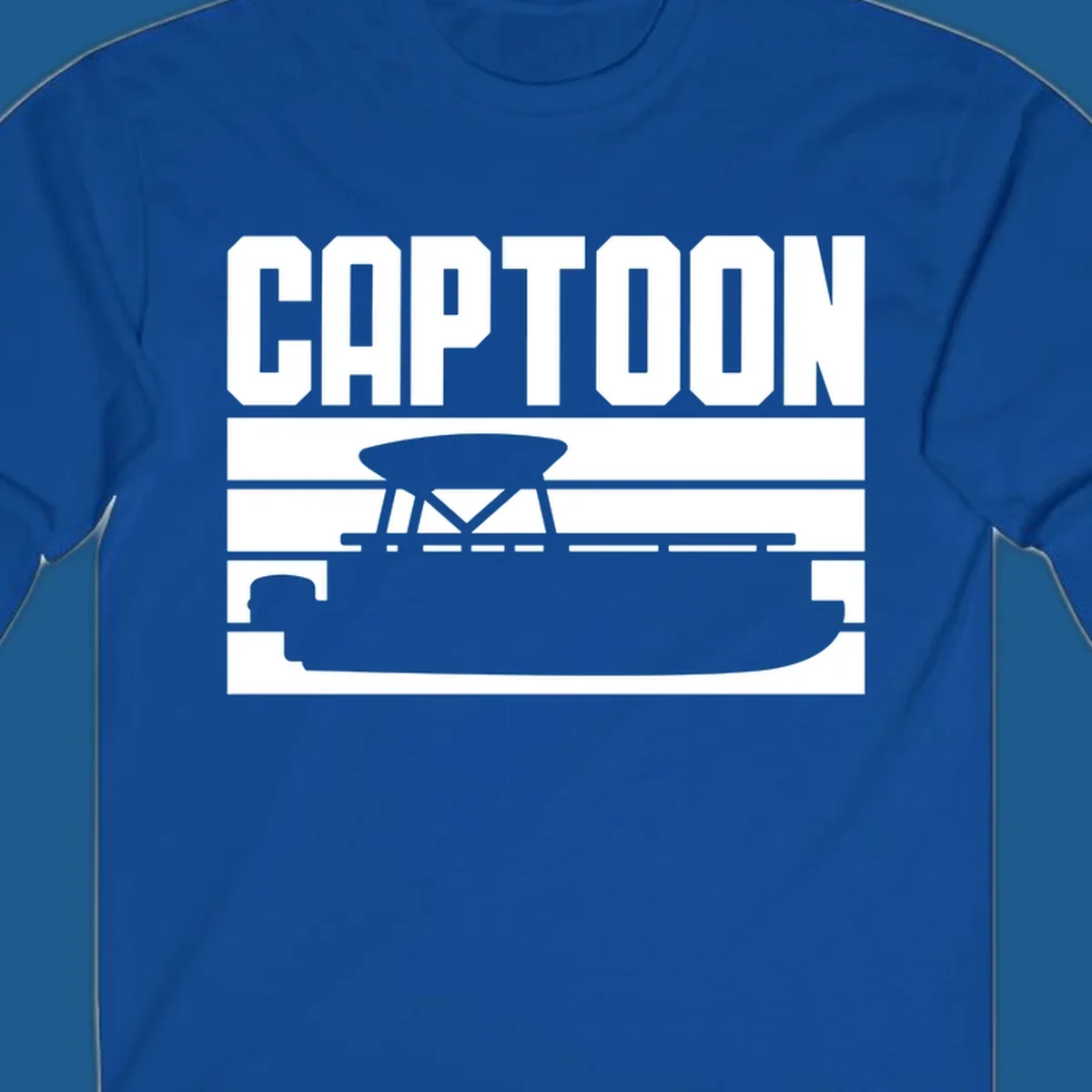 Captoon text and pontoon boat silhouette design