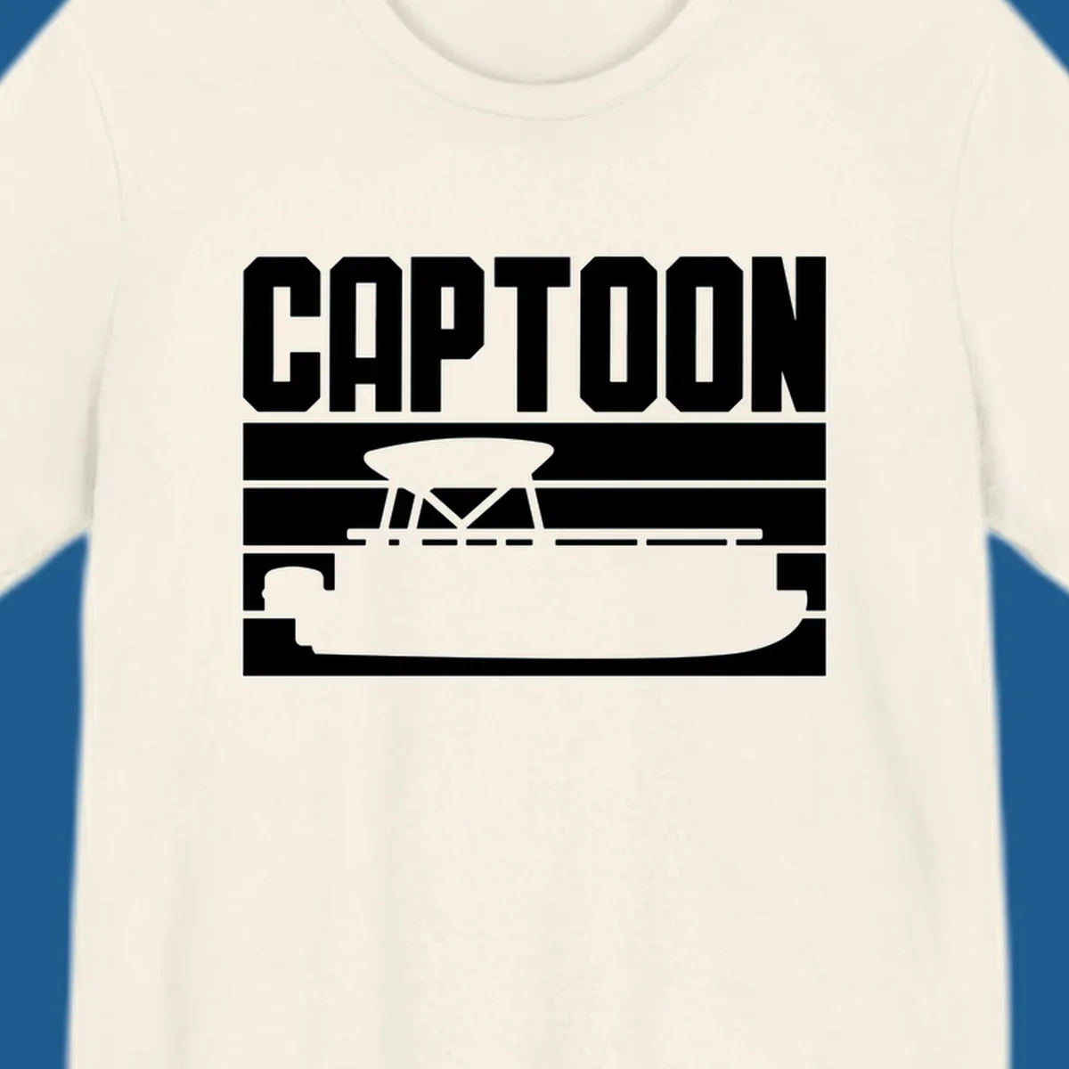 Captoon text and pontoon boat silhouette design