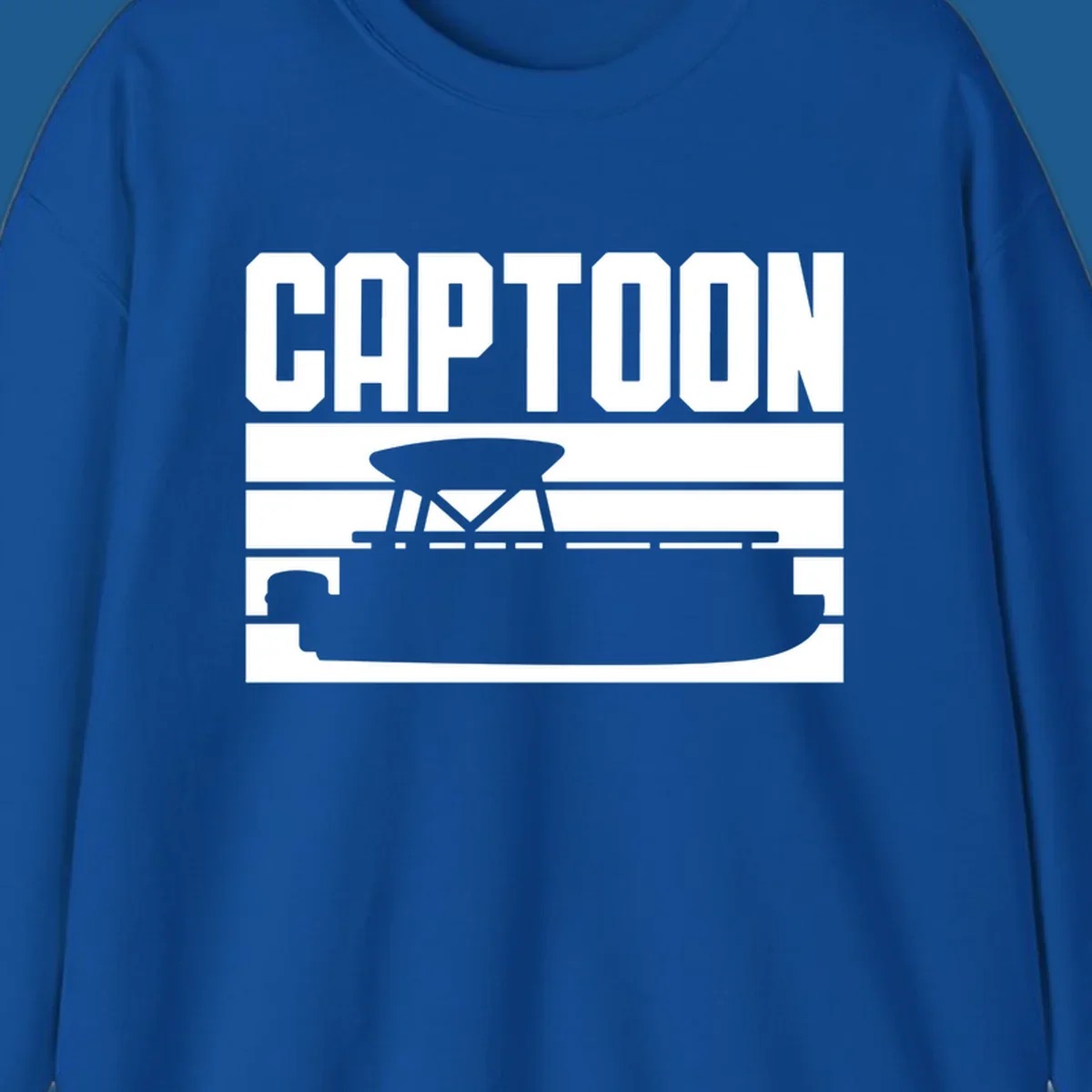 Captoon text and pontoon boat silhouette design