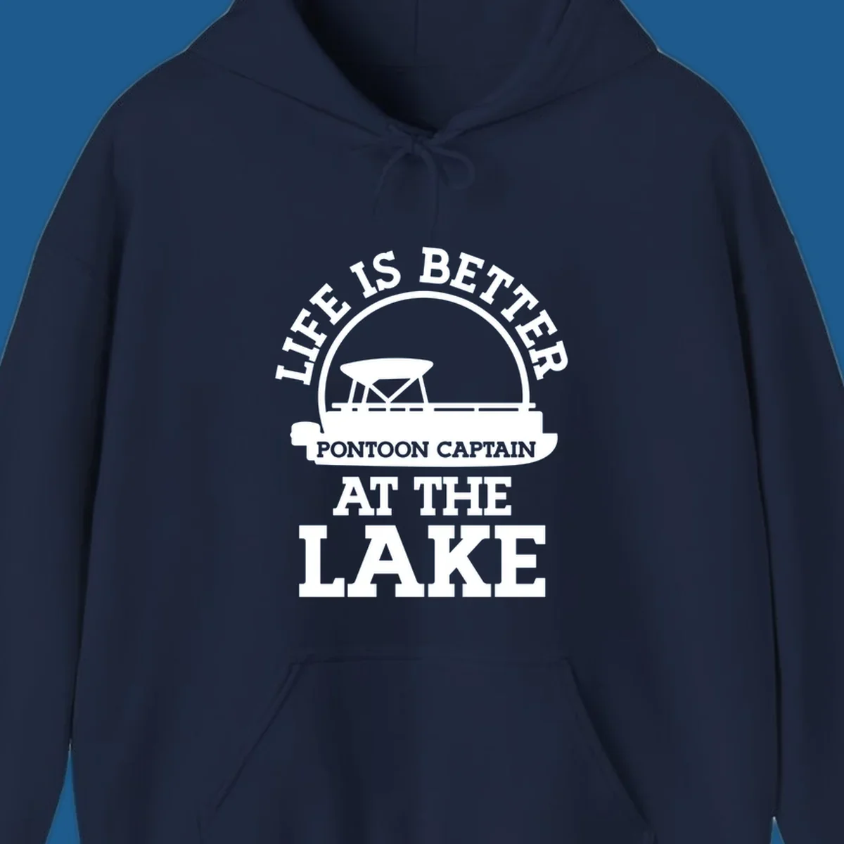Life Is Better Pontoon Captain At The Lake design with pontoon boat illustration and text.