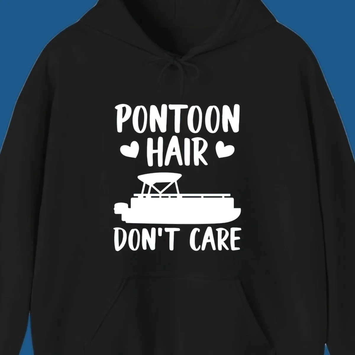 Pontoon Hair Don't Care text and illustration with hearts.