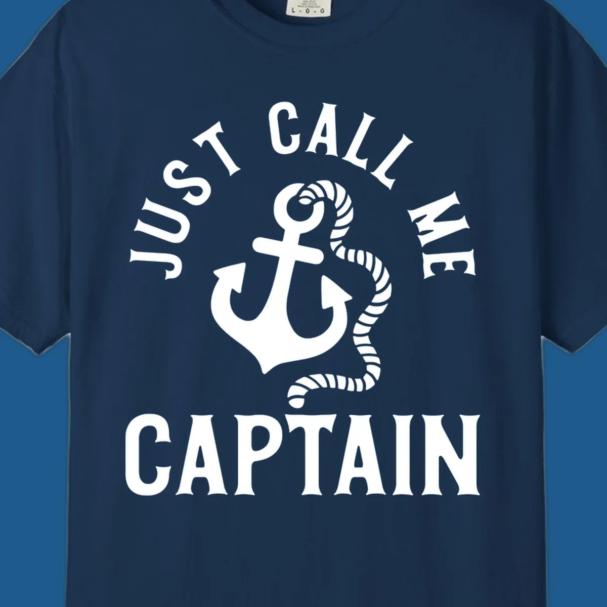 White anchor and rope with text 'JUST CALL ME CAPTAIN' for a nautical theme.