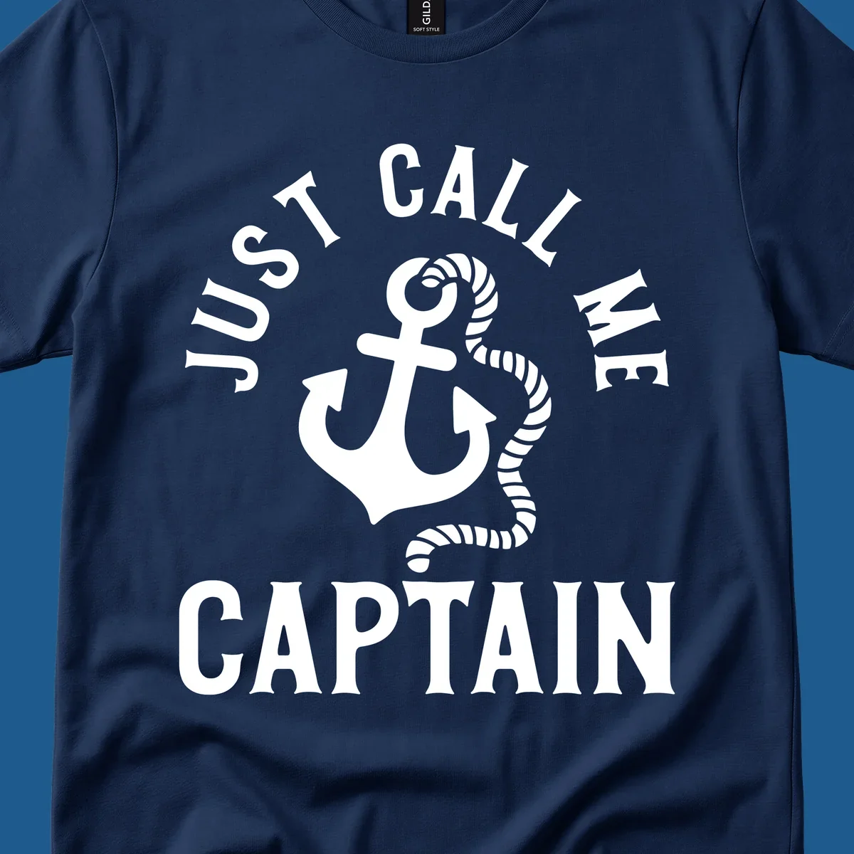 White anchor and rope with text 'JUST CALL ME CAPTAIN' for a nautical theme.