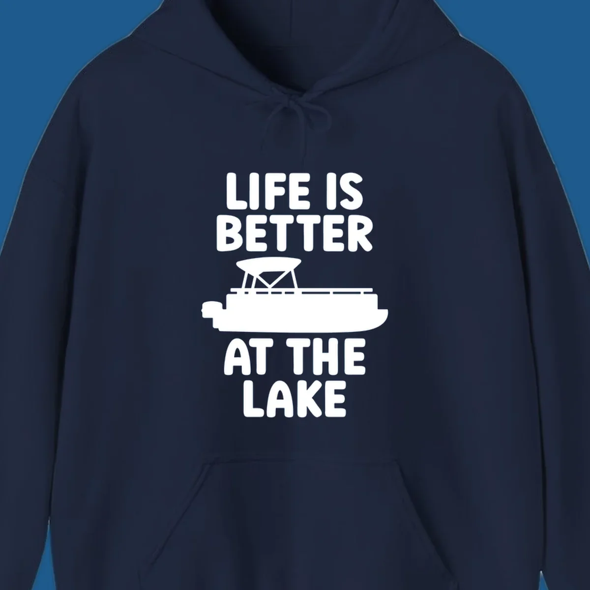 Life is better at the lake text with pontoon boat graphic