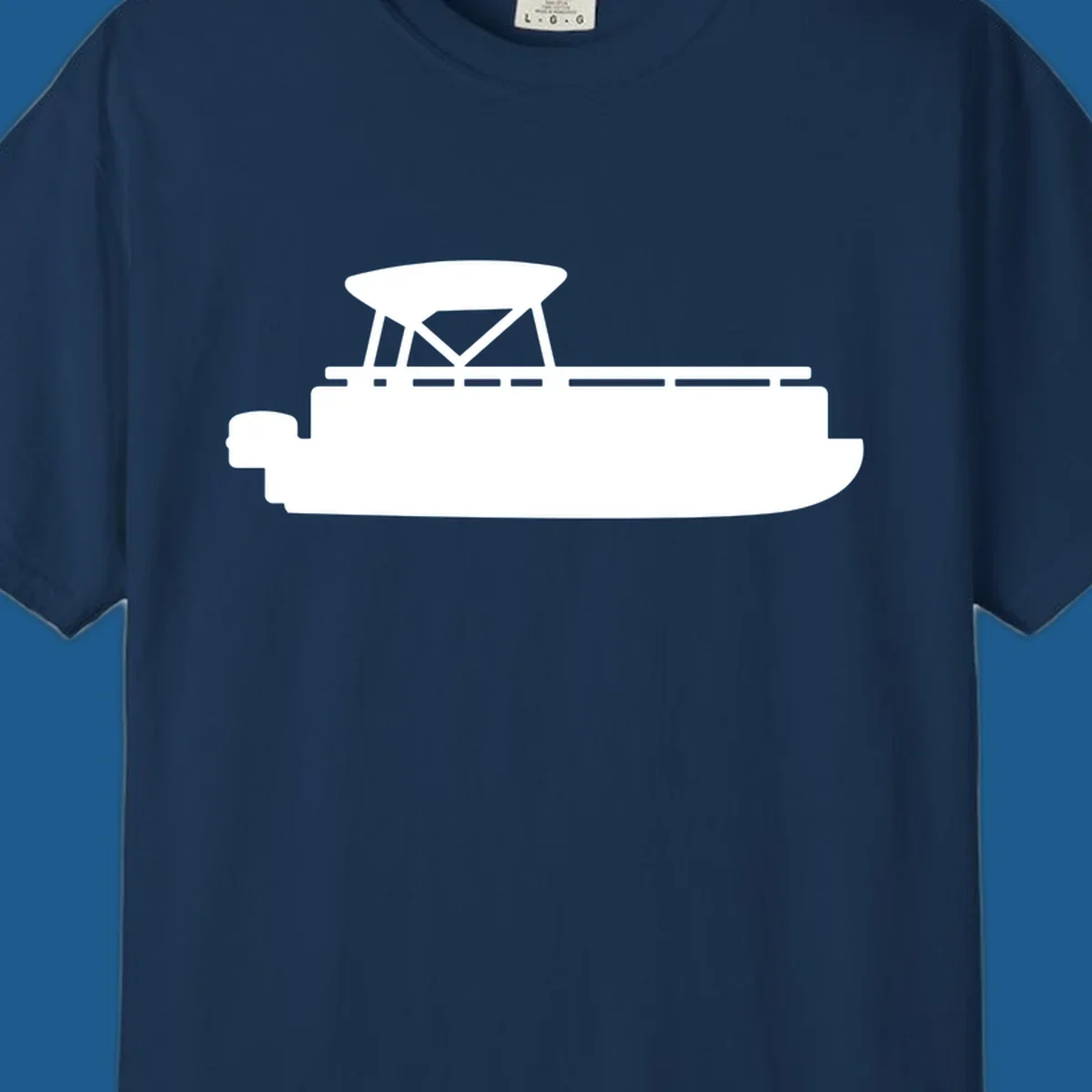 White silhouette of a pontoon boat with canopy on black background, pontoon boat lifestyle.