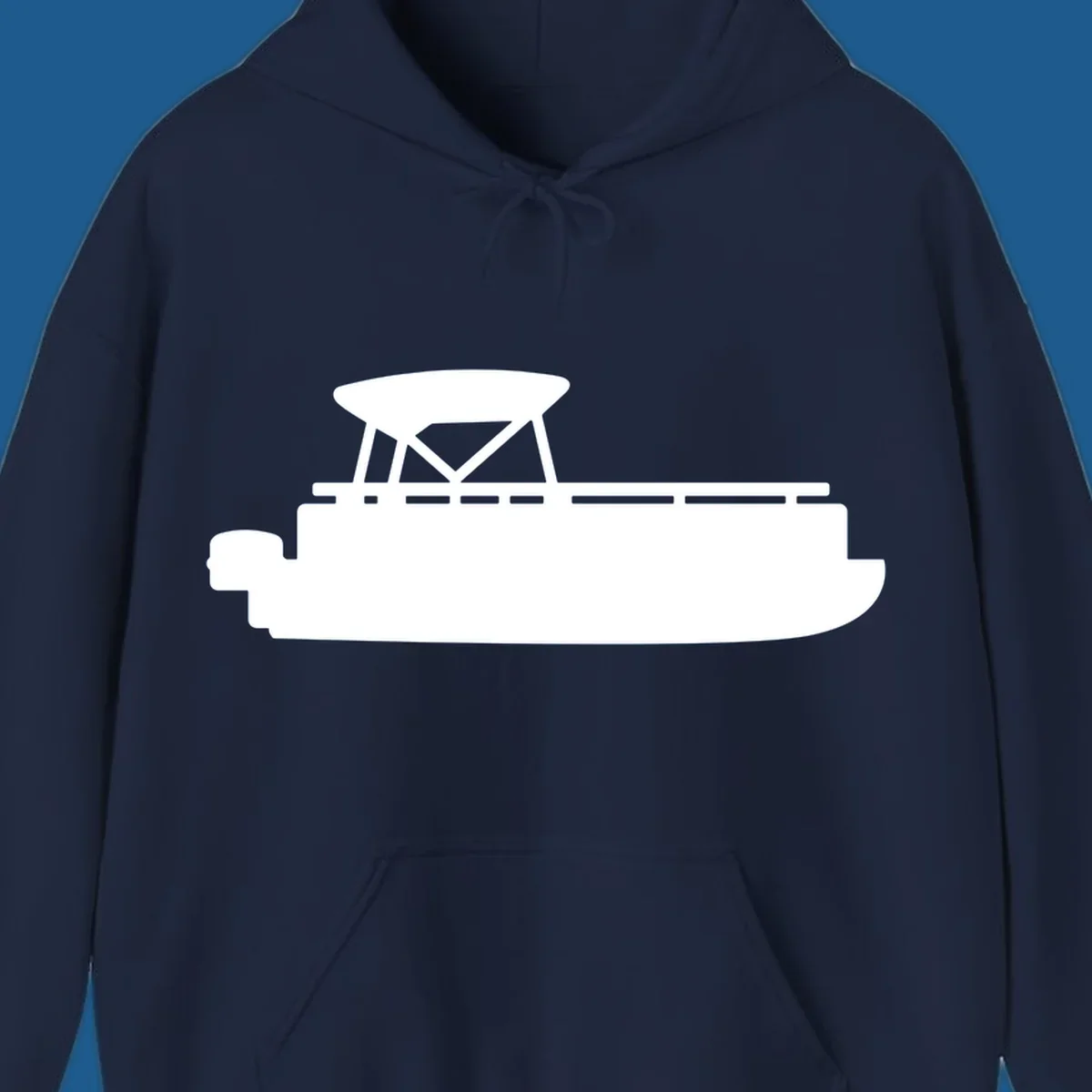 White silhouette of a pontoon boat with canopy on black background, pontoon boat lifestyle.