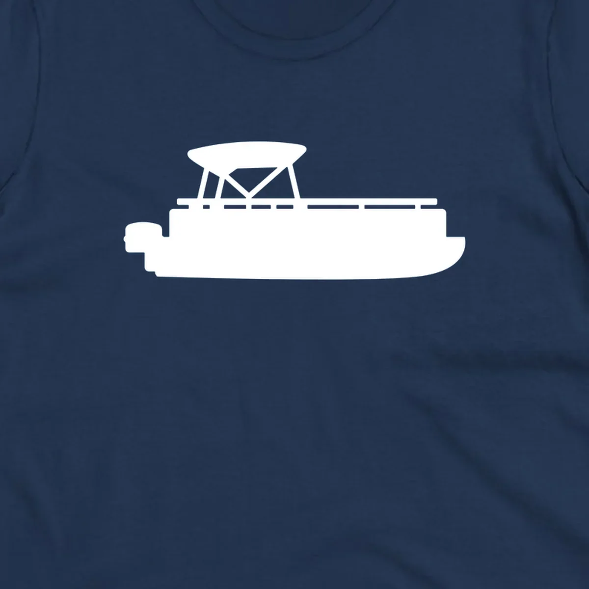 White silhouette of a pontoon boat with canopy on black background, pontoon boat lifestyle.