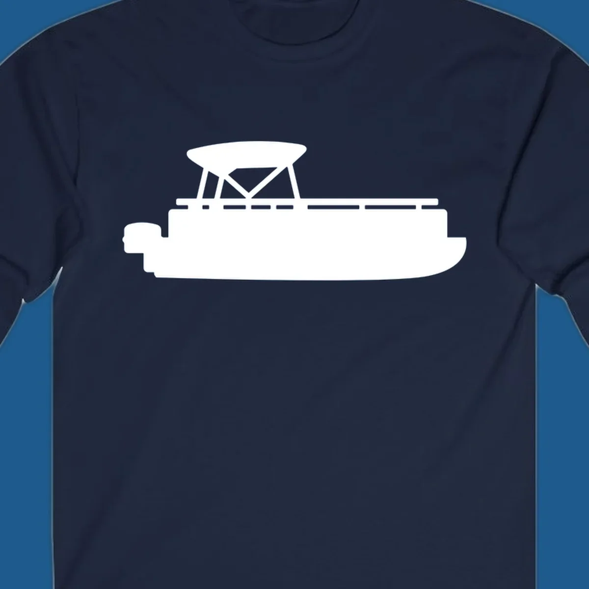 White silhouette of a pontoon boat with canopy on black background, pontoon boat lifestyle.