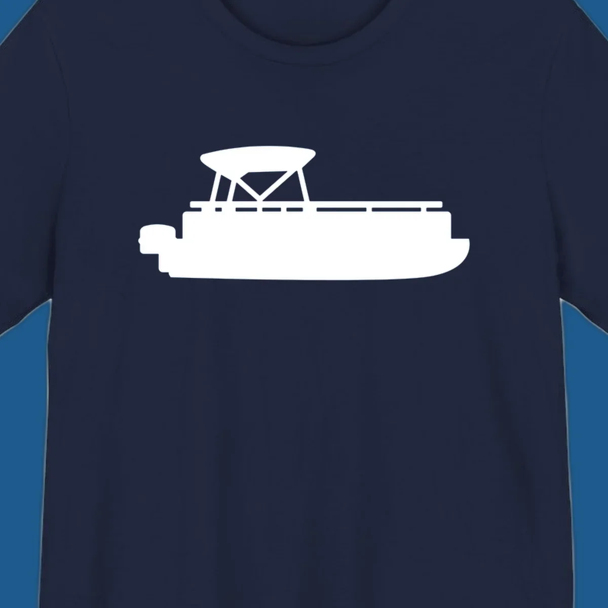 White silhouette of a pontoon boat with canopy on black background, pontoon boat lifestyle.