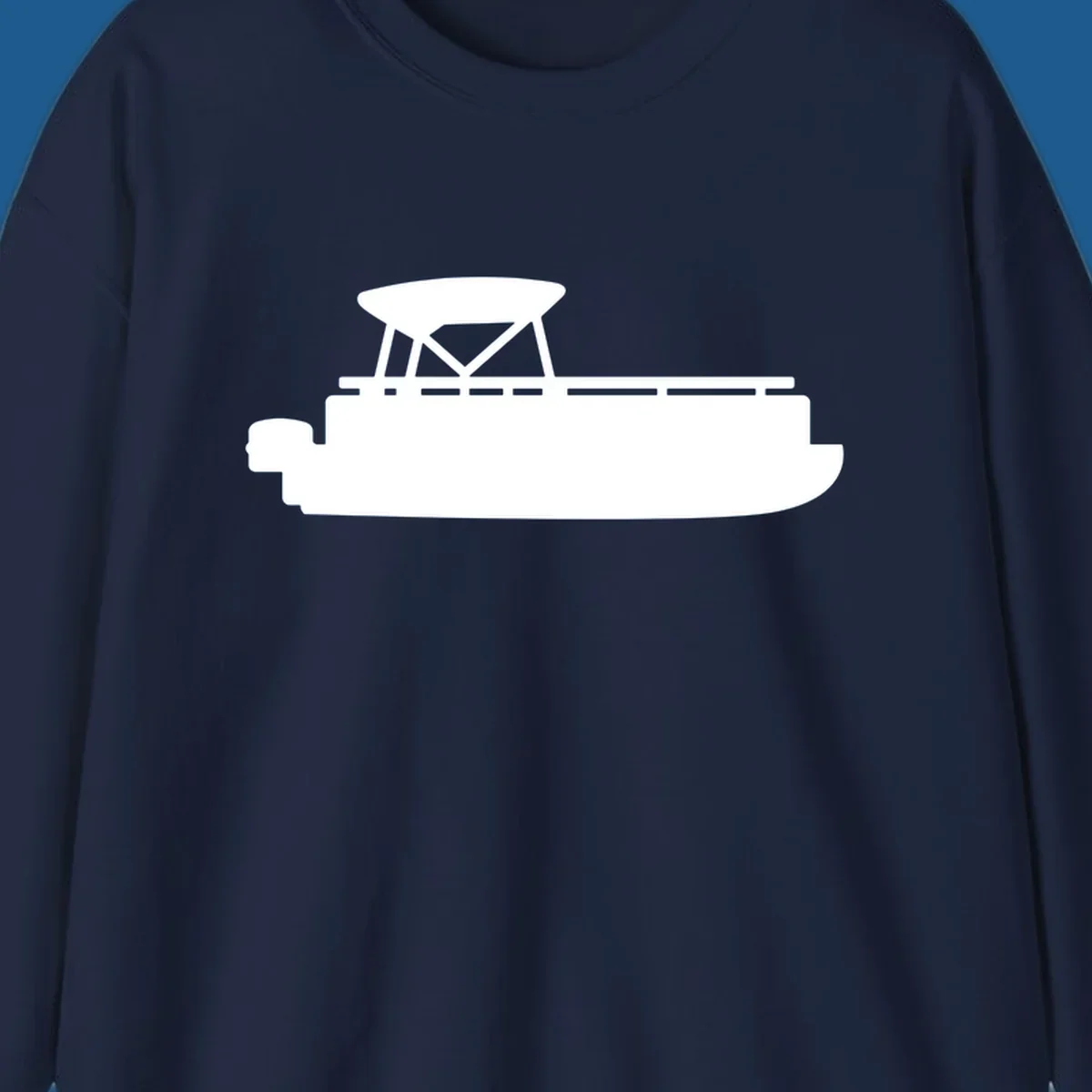 White silhouette of a pontoon boat with canopy on black background, pontoon boat lifestyle.