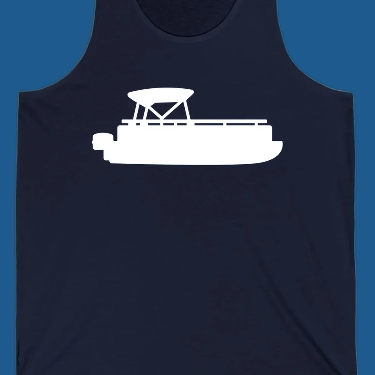 White silhouette of a pontoon boat with canopy on black background, pontoon boat lifestyle.