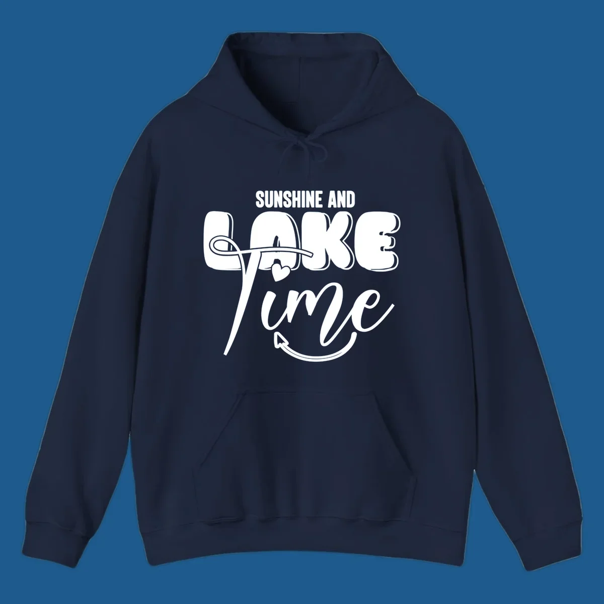 Sunshine and lake time typography design with a heart and arrow.