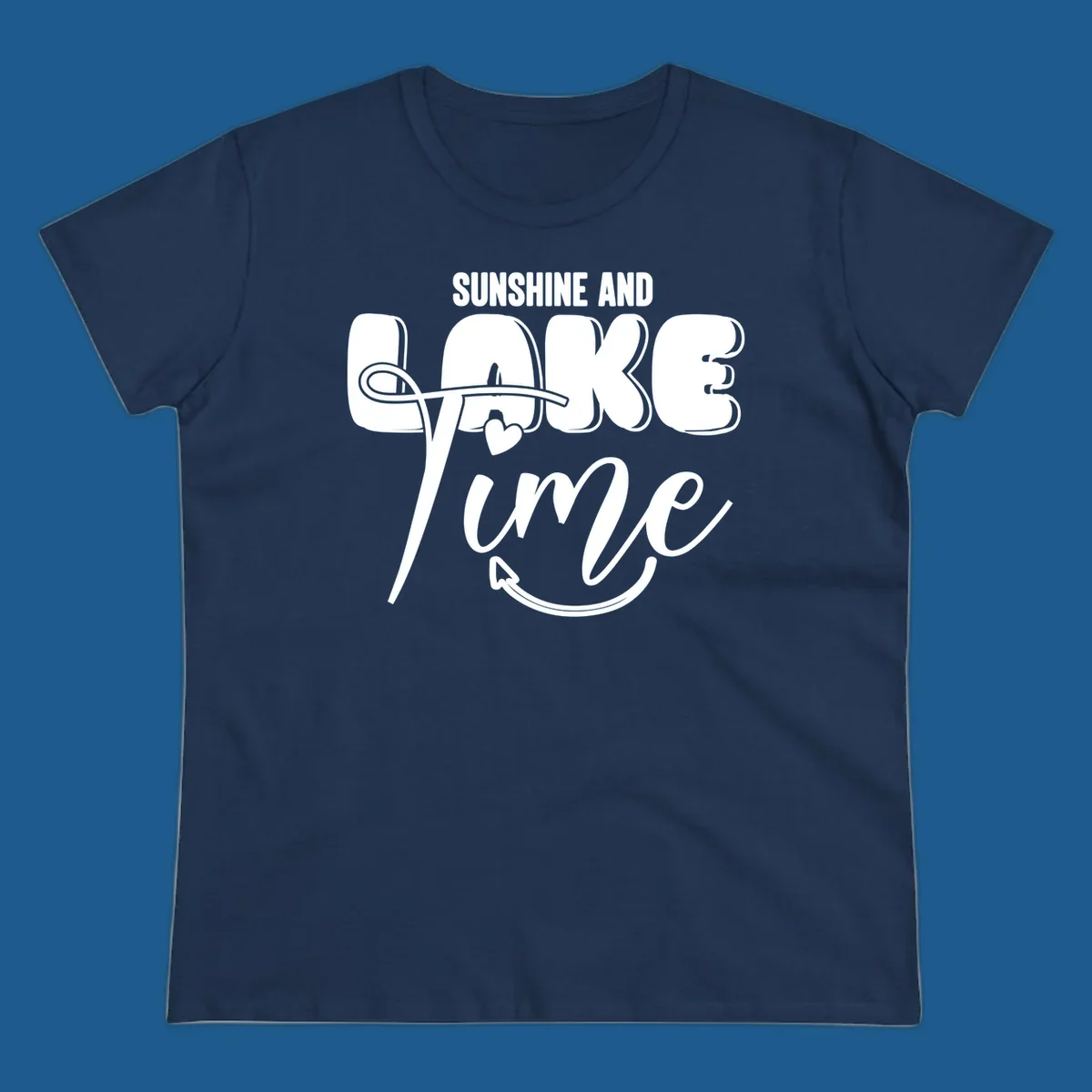 Sunshine and lake time typography design with a heart and arrow.