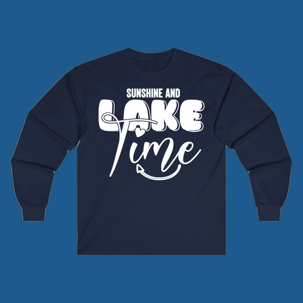 Sunshine and lake time typography design with a heart and arrow.