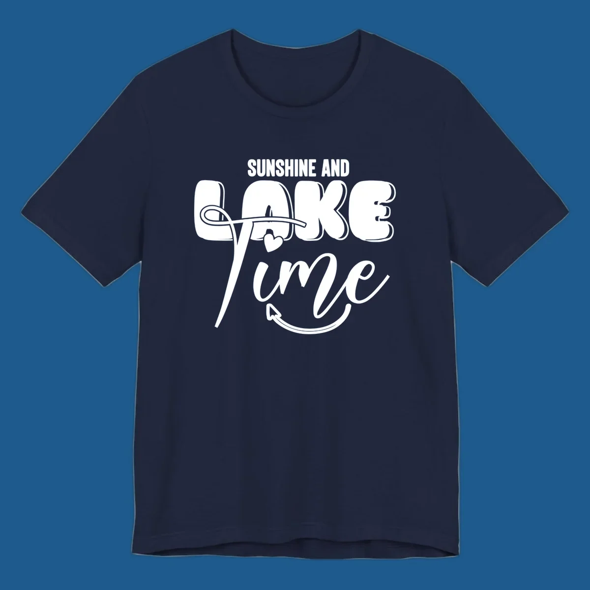 Sunshine and lake time typography design with a heart and arrow.