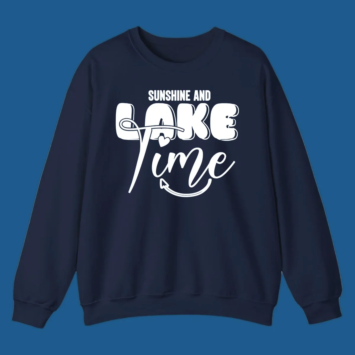 Sunshine and lake time typography design with a heart and arrow.