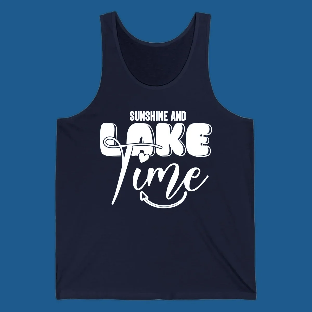 Sunshine and lake time typography design with a heart and arrow.