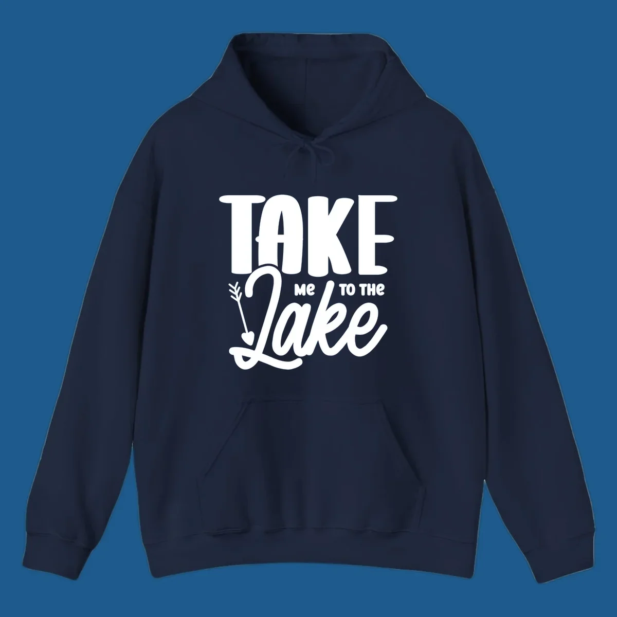 Take me to the lake typography design with arrow accent
